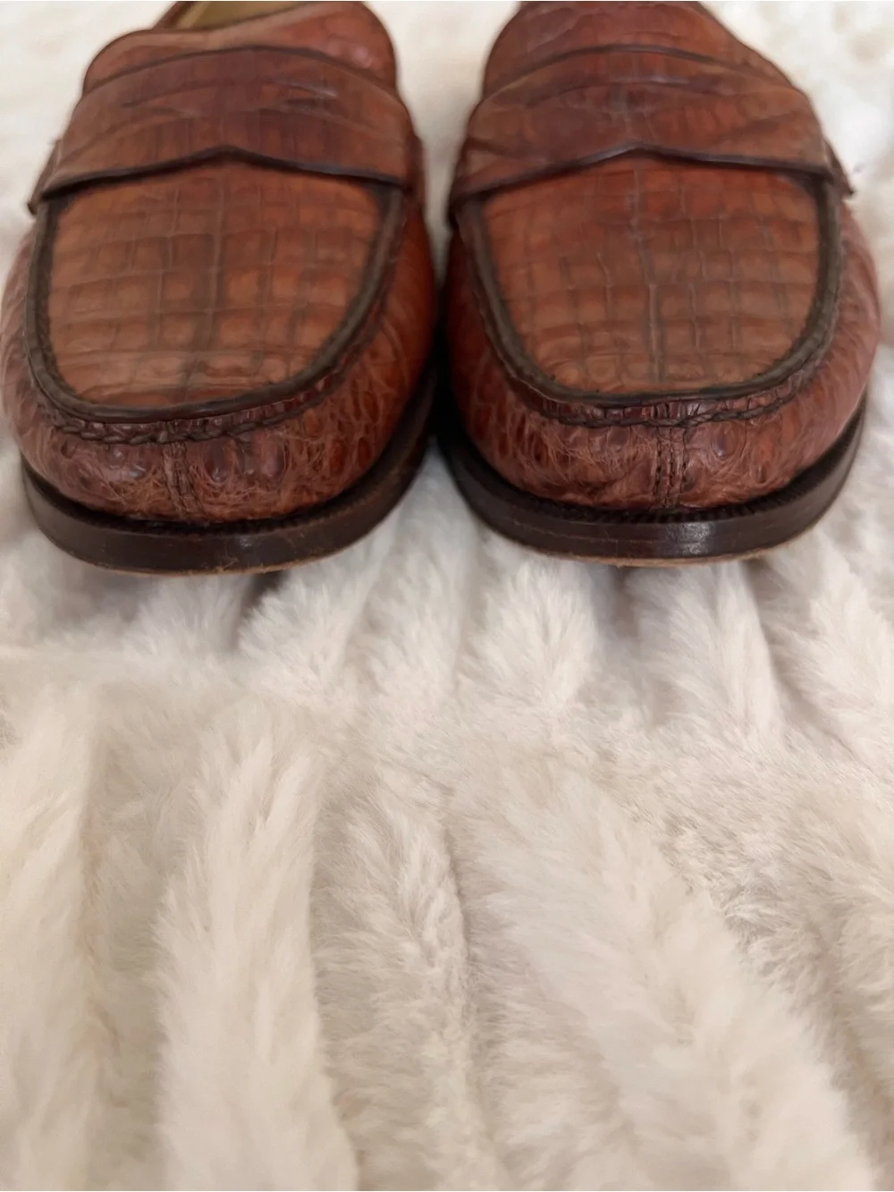 Cole Haan Vintage Genuine Caramel Brown Crocodile Leather Penny Loafers Size 8.5